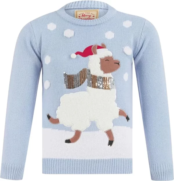 cute girls llama blue christmas jumper sweater