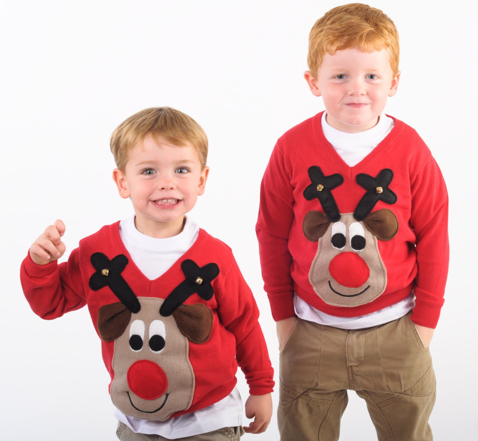 Kids Rudolph Reindeer Christmas Sweater with Squeaker and Bells