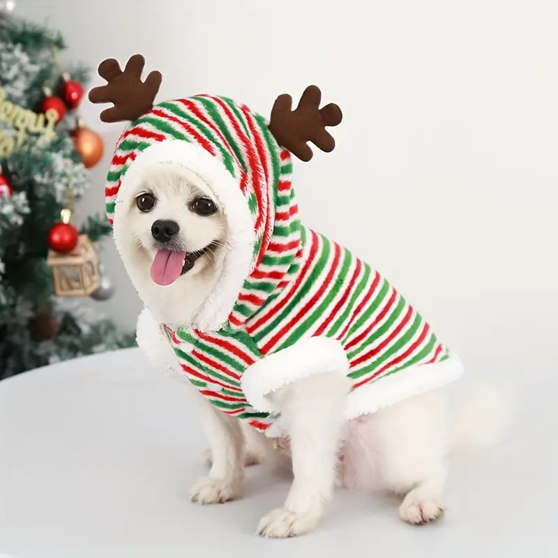 Christmas Dog Hoodie with Reindeer Antlers