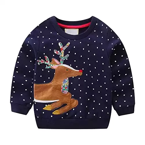 Reindeer Polka Dot Christmas Jumper for Girls