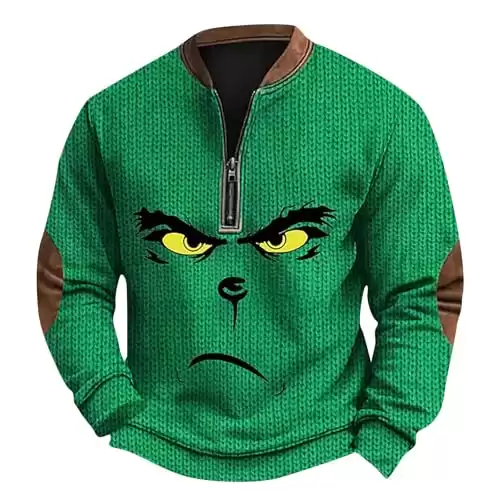 Men's Grumpy Grinch Christmas Jumper Half-Zip