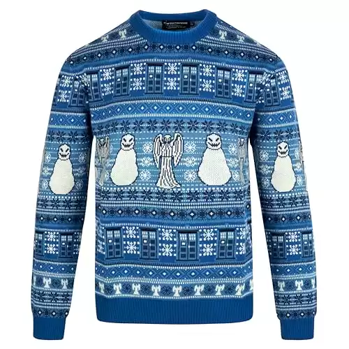 DOCTOR WHO Christmas Jumper with TARDIS, Weeping Angels and Snowmen